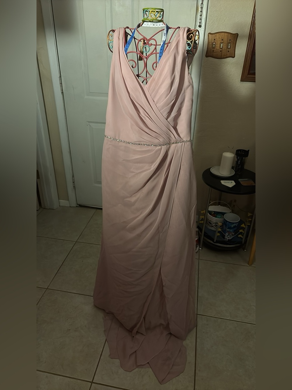 Alfred Angelo Dusty Rose V-Neck Maxi Gown with Rhinestone Waist